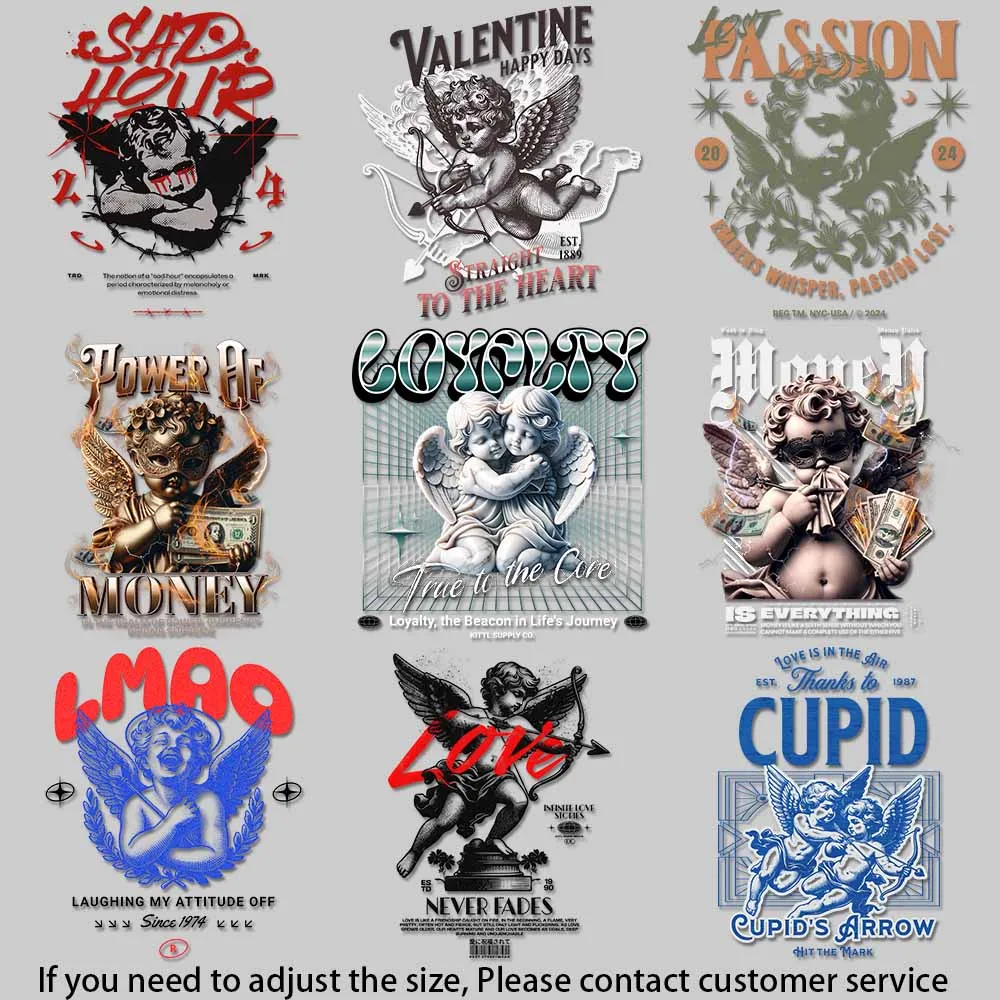 Edgy Cupid with Weapons Graphics Love and Money Cupid Visuals TransfersThermal Transfer for Clothes DIY Decoration