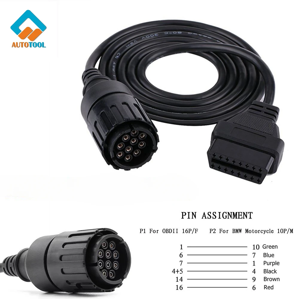 

OBD 2 Extension Cable for BMW Motorcycles 10 Pin Adapter ICOM D Cable for BMW 10Pin To 16Pin OBD2 Diagnostic Connector Tool