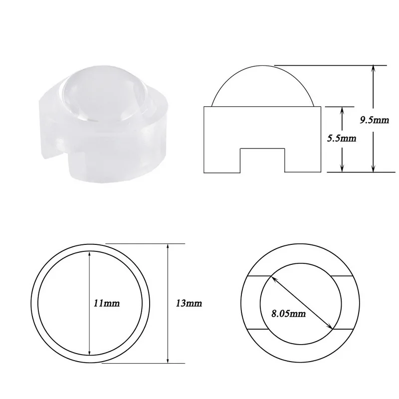 13mm 1W 3W Mini LED Lens 15 30 45 60 90 100 Degree For IR CCTV LED PCB Convex Acrylic Lens With Holder Reflector Collimator