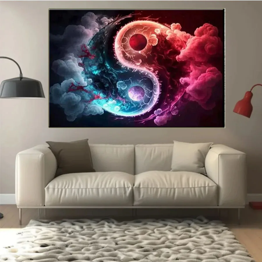 Kits de pintura de diamante 5D con paisaje de filosofía china Yin y Yang, taladros completos, bordado, punto de cruz, decoración del hogar