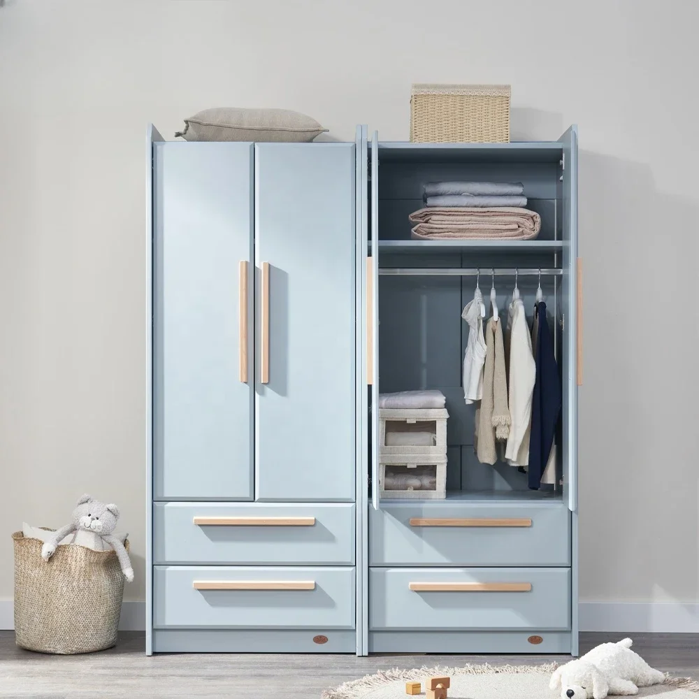 Solid Wood Blue Wardrobe Modern Design Durable Build Long Lasting Space Saving Easy Installation Easy Assembly Non-Slip Feet