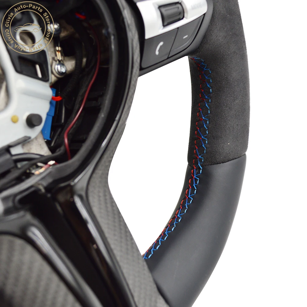 Half Suede Met Zwart Harige Terugkeer Label Droge Carbon Gebakken Verf Zwarte Knop Frame M Prestatie Stuur Voor Bmw F30 F10