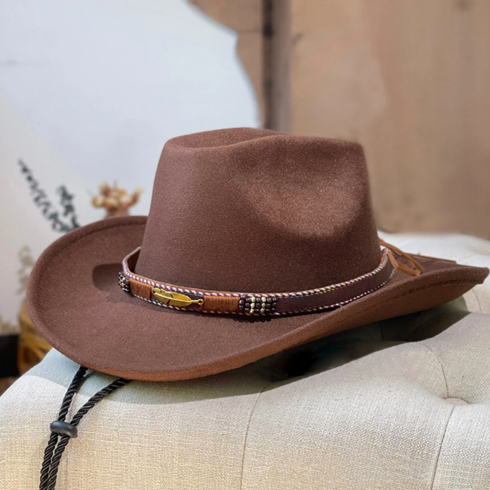 Chapéu de cowboy ocidental americano Chapéu de desempenho do turismo ao ar livre Big Brimmed Chapéu de lã tibetano para homem