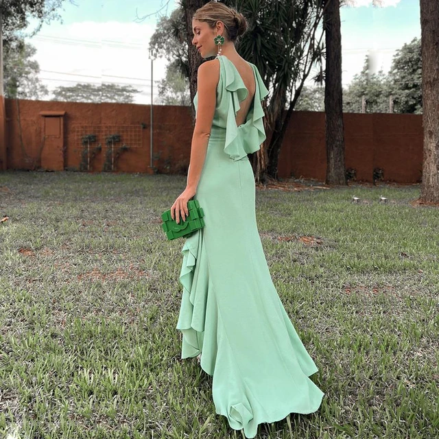 Mint Green Mermaid Country Style Bridesmaid Dress Ruffles Backless Wedding Guest Gown Satin Long Maid of Honor Wears AliExpress
