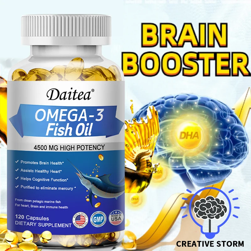 Daitea Omega 3 Fish Oil Capsules Improve Mood, Stress, Strengthen the Brain, Improve Eye and Heart Health Supplement