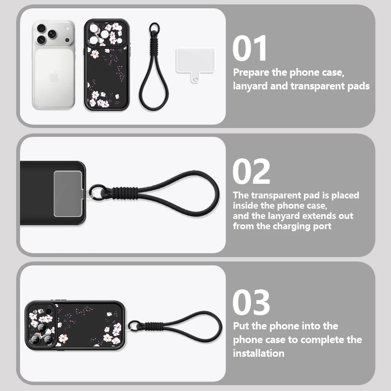 Wrist Strap Lanyard Phone Case For iPhone 18 17 Pro Max 17E 16 14 15 Pro 12 13 Pro Max Cartoon Flower Printed Soft TPU Cover view 4