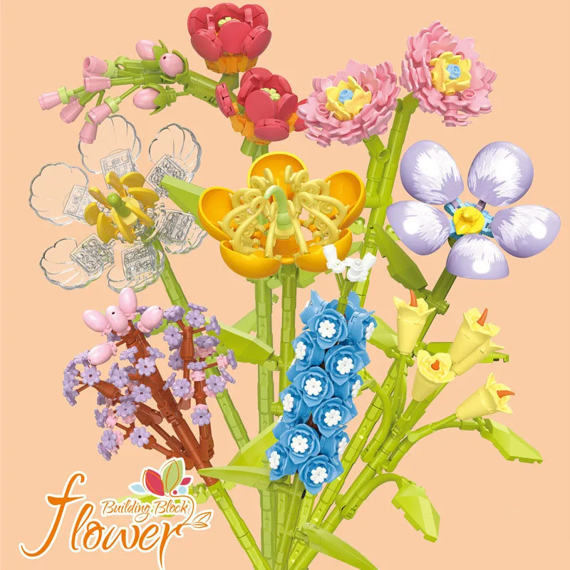 

MOC Blue Rose Building Block Botanical Assembly Decor Artificial Eternal Flower Bouquet Model Toys Valentines Day Gifts