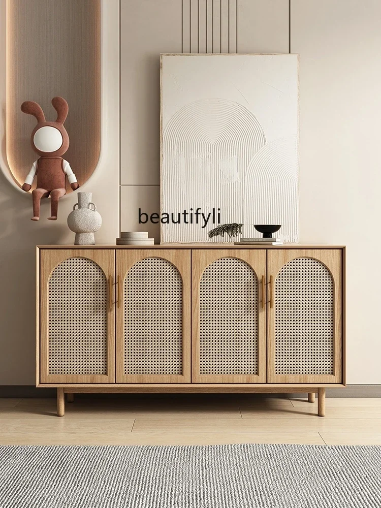 

Solid Wood Sideboard Rattan Storage Cabinet Japanese Style Tea Cabinet Wine Nordic Living Room Side Cabinet Storage