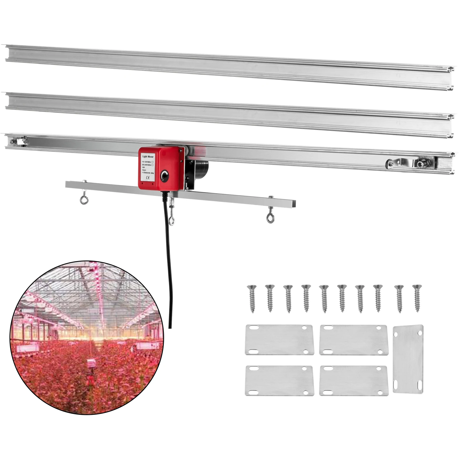 VEVOR Light Rail Mover 10.8 ft Grow Light Mover Kit 10 r/min Light Mover Motor with on/Off Button Grow Light Rail Three Moving