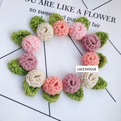 8 PCS Mini Rose Handmade Yarn Crochet, Knitted Applique, Patchwork Needlework, Sewing Accessories,DIY Yarn