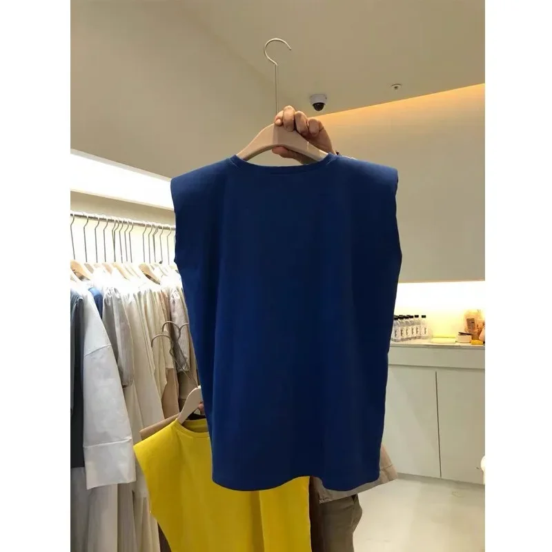 เสื้อกั๊กคอกลมสีทึบสำหรับผู้หญิงใหม่เสื้อแขนกุดแบบลำลองแบบเรียบง่ายเสื้อยืดทรงหลวมเสื้อยืดเสื้อยืด MODE KOREA ฤดูใบไม้ผลิฤดูร้อน