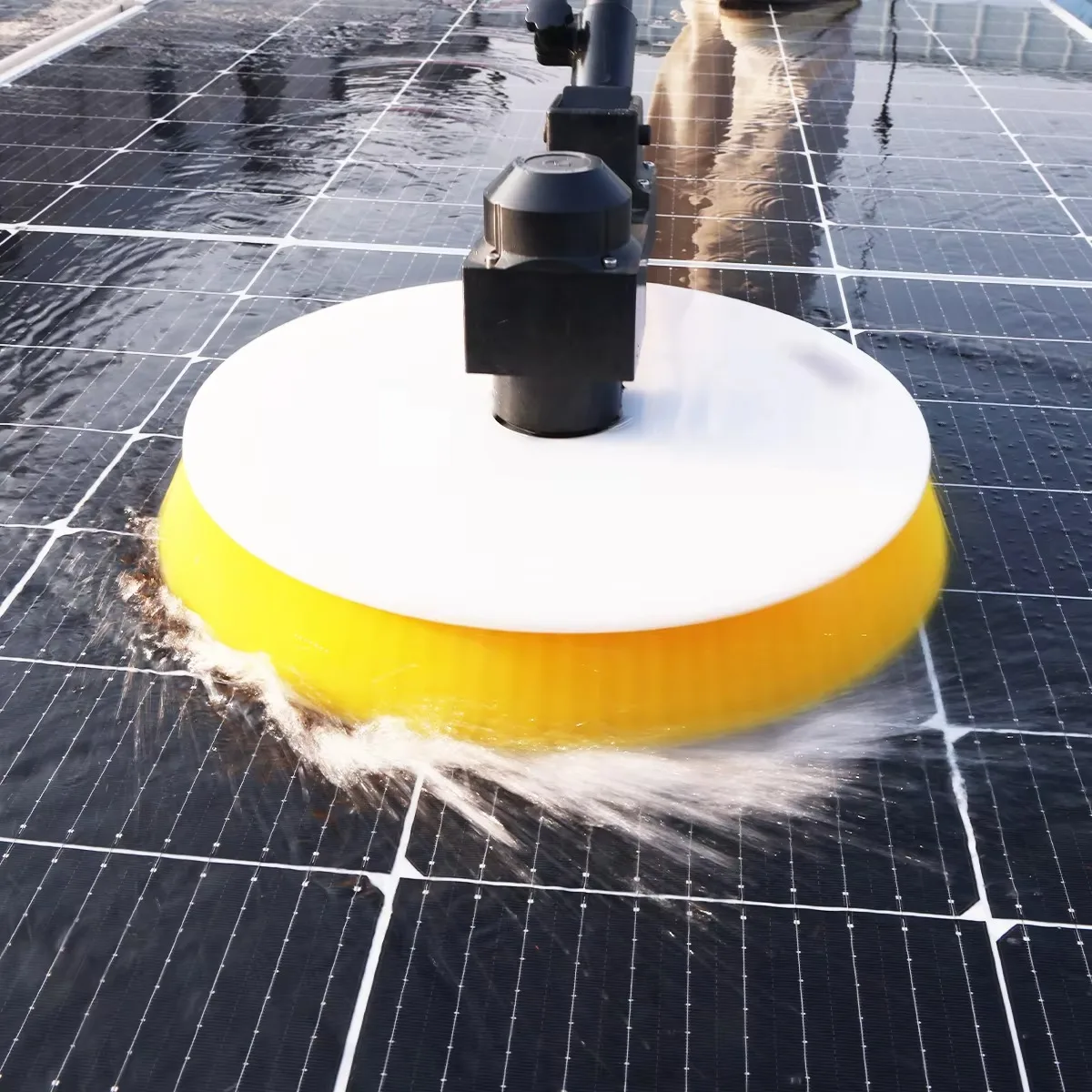 Battery Solar Panel Cleaning Brush Single Disc Rotary Handheld Telescopic Pole Wet Dry Photovoltaic Panel Roller Brush