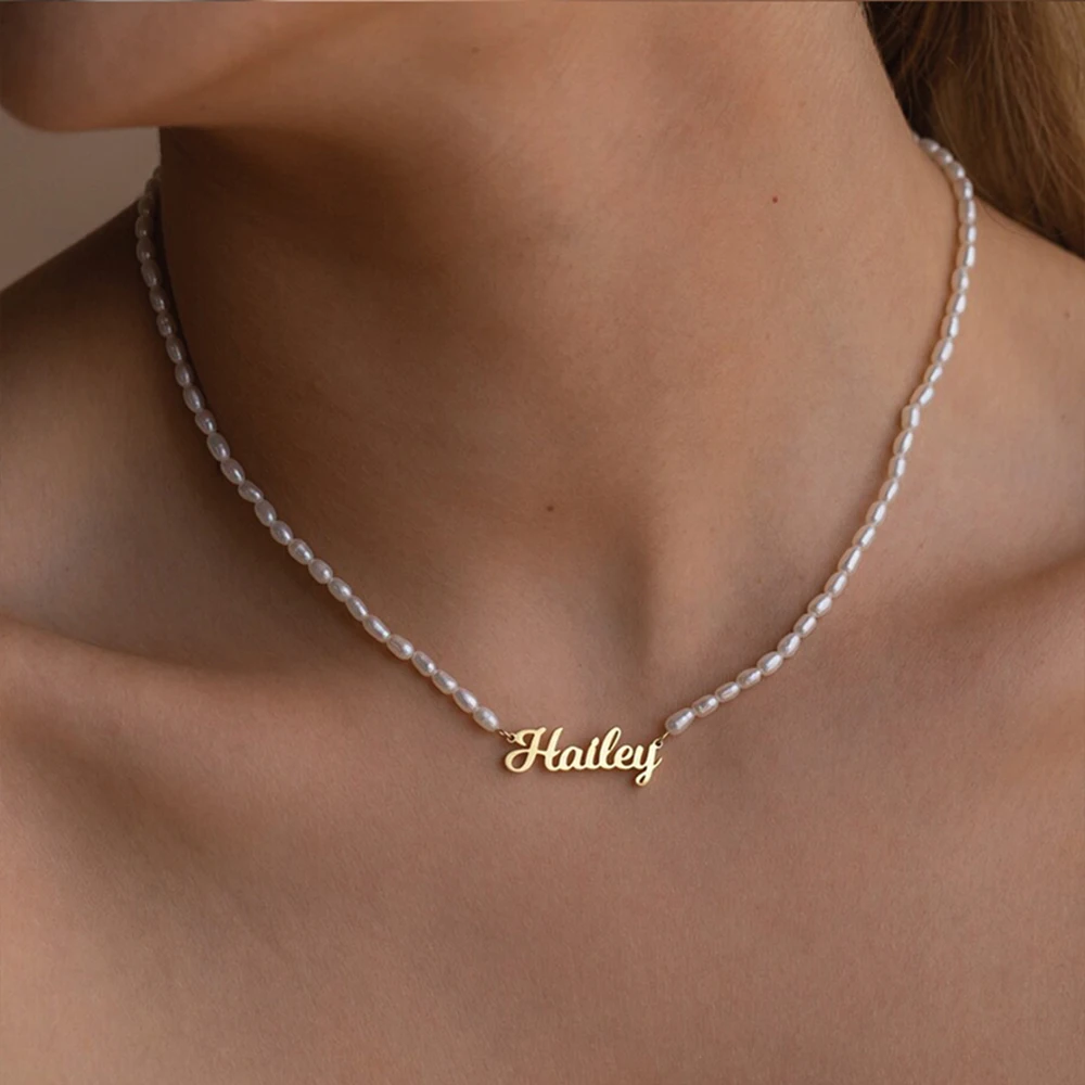 

Visunion Stainless Steel Customized English Name Necklace Women's Freshwater Pearls Diy Letter Collarbone Chain Factory Direct