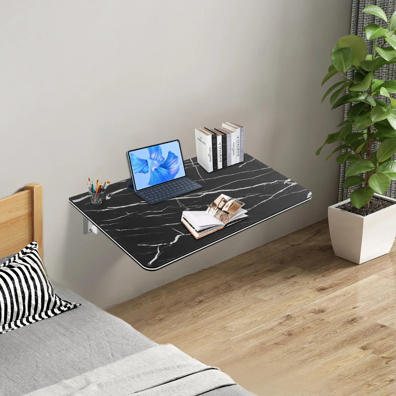 Wall Mounted Floating Folding Computer Desk PC Table Space Saving Home Furniture