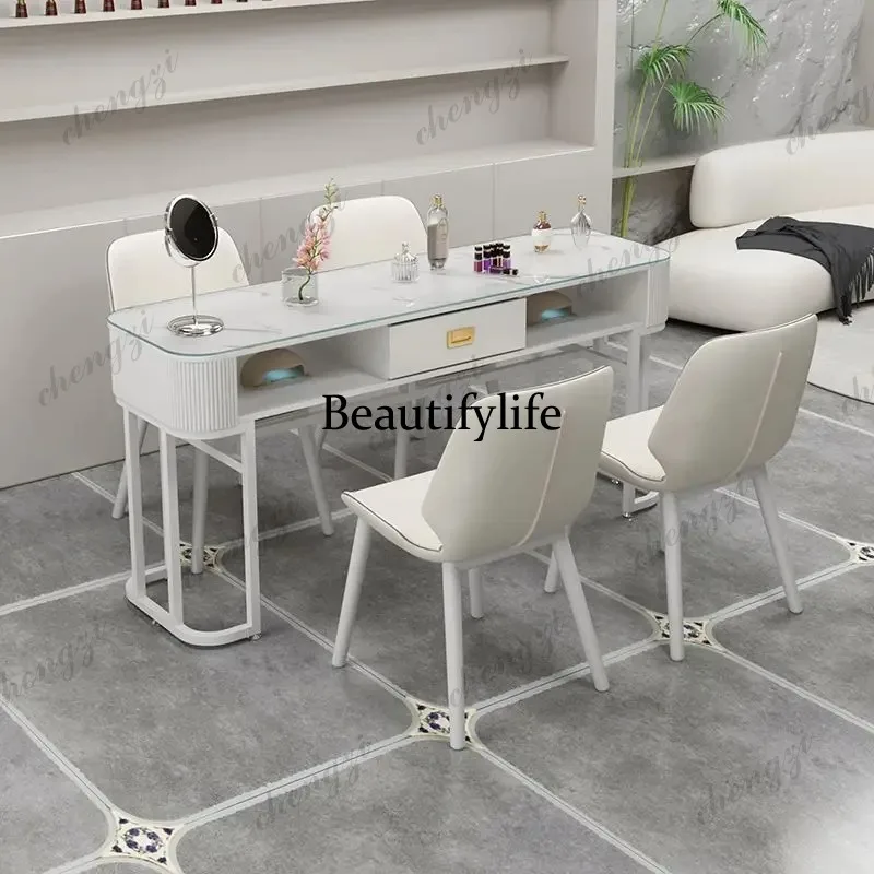 

P182 American Minimalist Nail Desk Classic Aesthetic Elegant Chic Nail Desk Sturdy Textured Table Ongle Manucure Salon Furniture