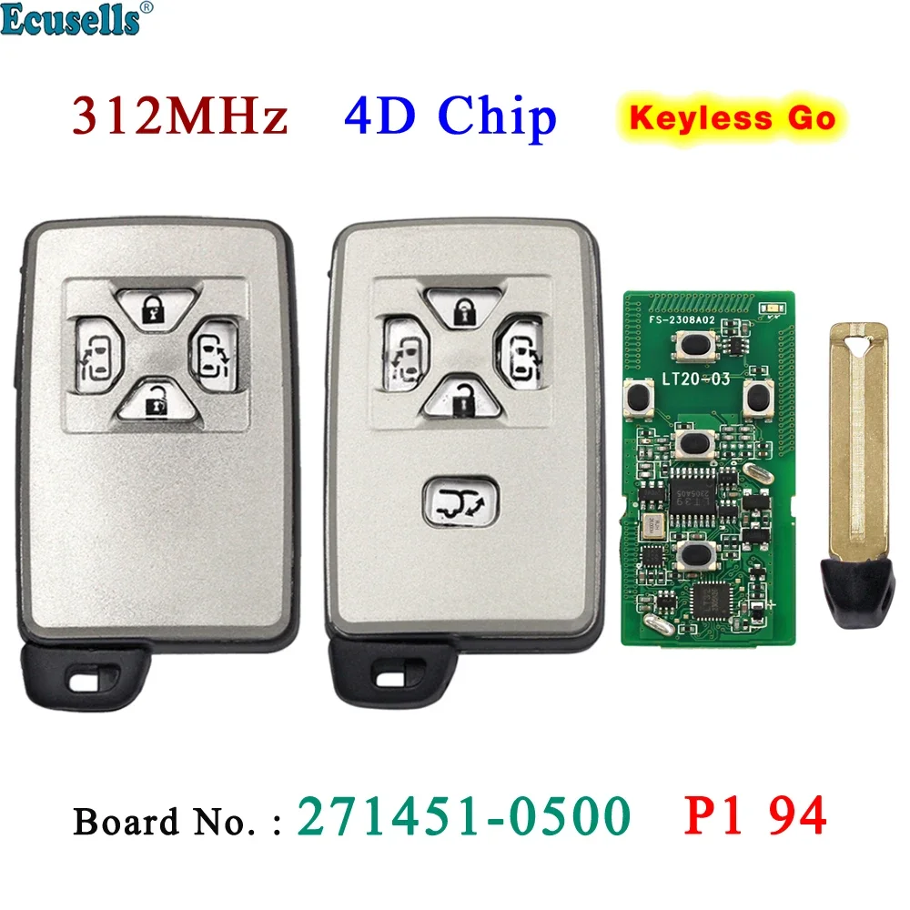 Ecusells Smart Keyless Go Remote Key Fob FSK 312MHz ID71 Chip for Toyota Alphard Vellfire Previa Voxy Noah Board 271451-0500