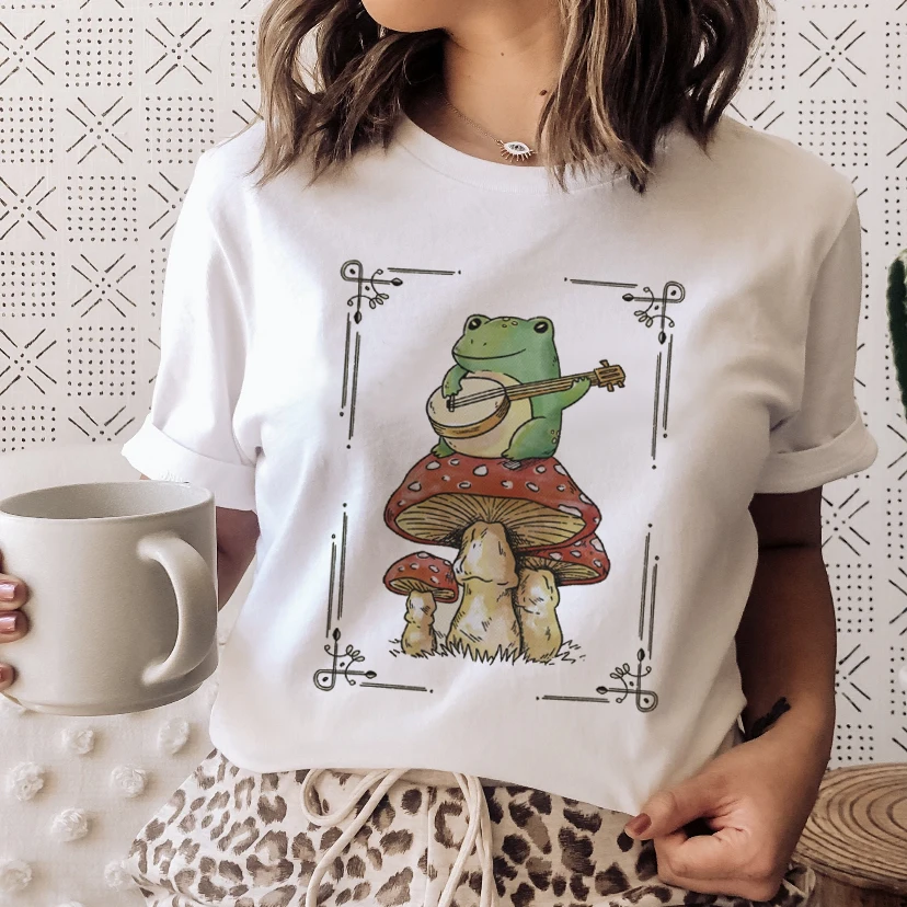 

2022 Women Ladies Mushroon Frog Tshirt Fashion Cartoon Animal Summer Lady Print Tee Stylish T Top Tshirts Clothes T-Shirt