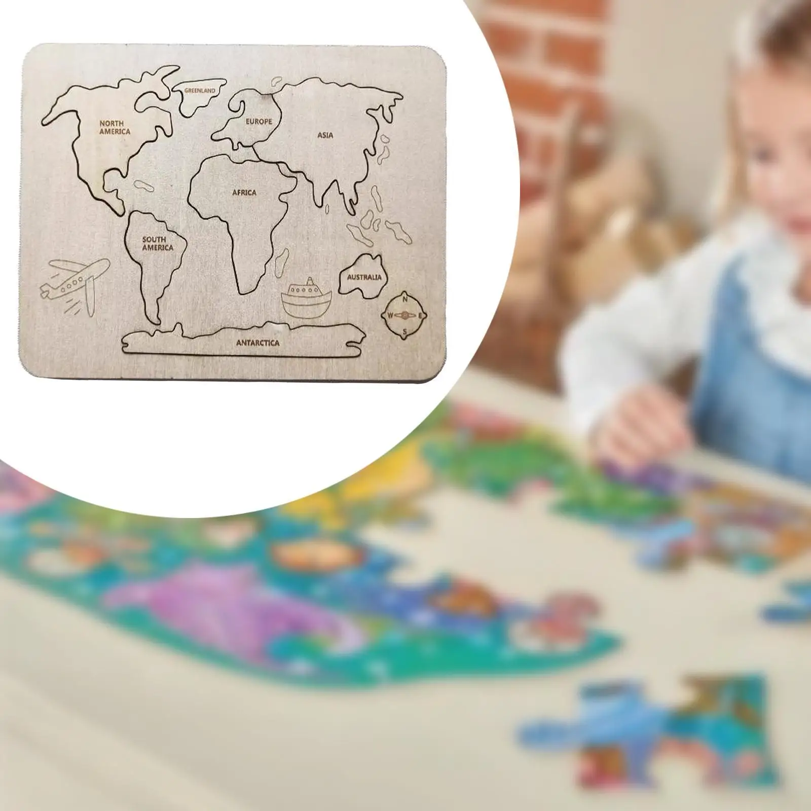 Puzzle drewniane do wczesnej nauki Wood 7. puzzle Continent dla dzieci. Prezenty dla dzieci