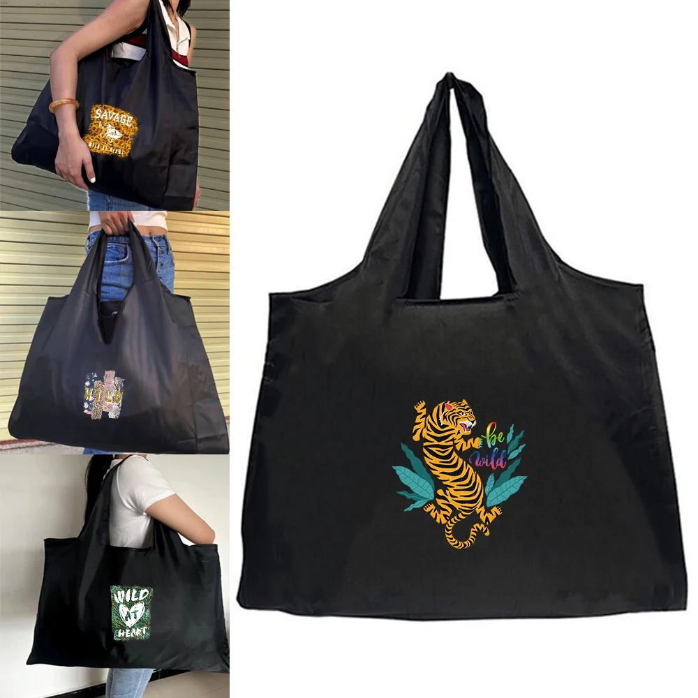 

Shopping Folding Pouch Handbags Picnic Storage Bag Large-Capacity Travel Grocery Tote Beach Bag Leopard Themed Print New Style