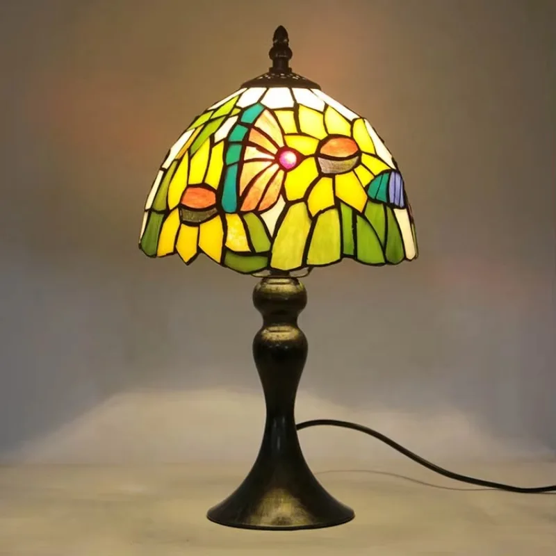 

8 British style butterfly stained glass lamp with zinc alloy base desk lamp for home office decoration