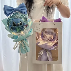 Kawaii Disney Anime Stitch Plush Flower Bouquet Cute Doll Birthday Gift Box Girl Valentine'S Day Creative Surprise Friend Gifts