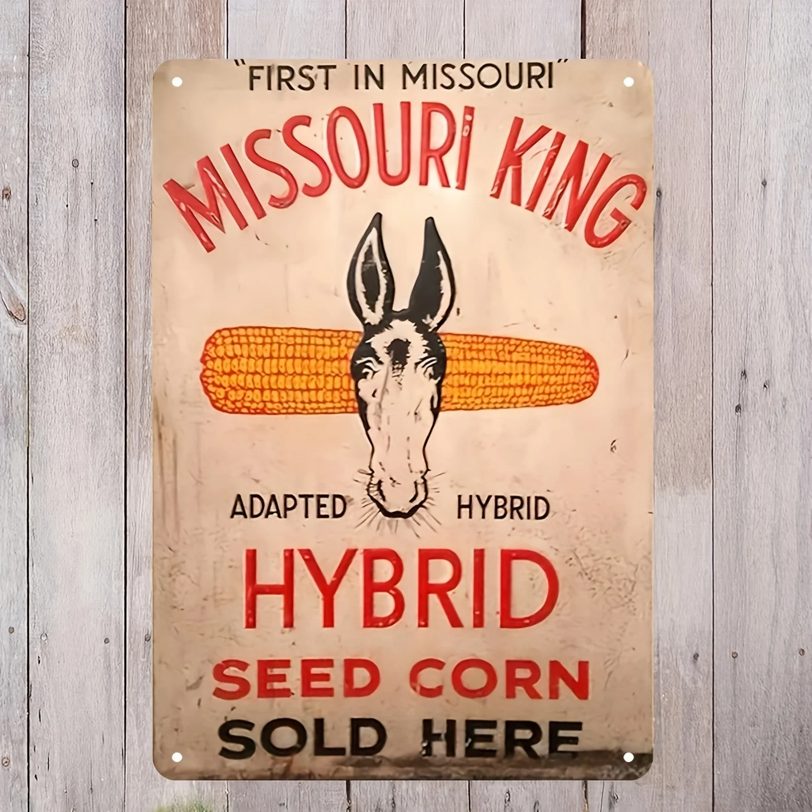 2D Flat, 1pc Metal Sign, Missouri King Hybrid Seed Corn Vintage Metal Tin Sign, Retro Wall Art Decor
