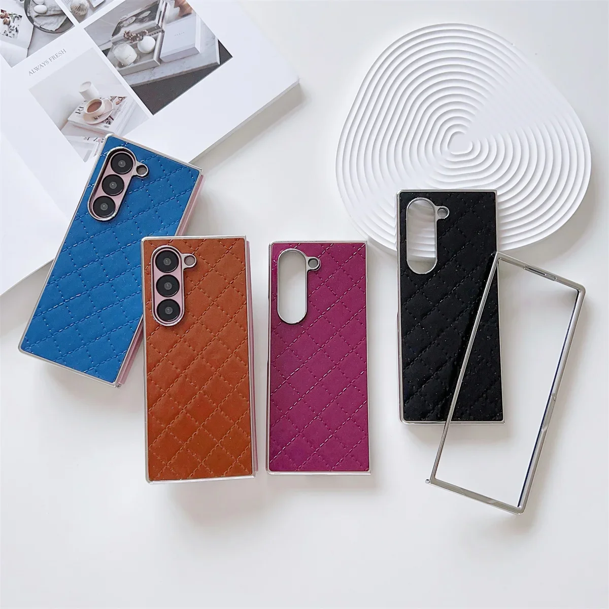 Handyhülle mit galvanisiertem Rahmen für Samsung Galaxy Z Fold 7, 6, 5, 4, 3, Fold7, Fold6, Fold5, luxuriöse, stoßfeste Schutzhülle aus Leder