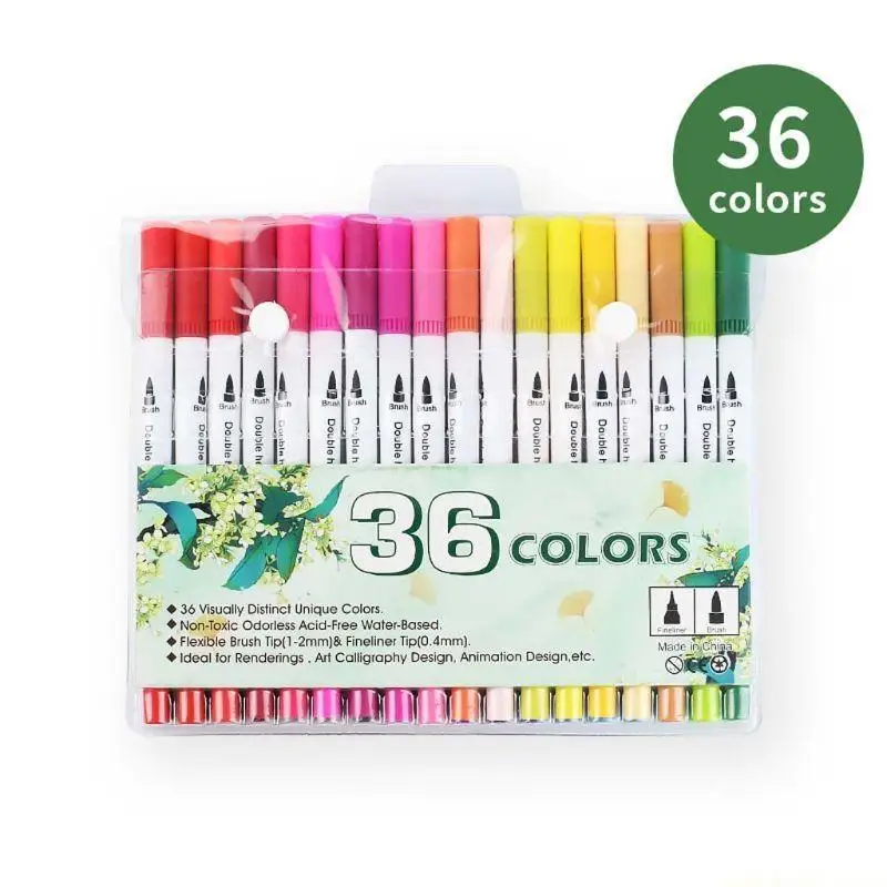 12/24/36/48/60/80/100 Color Fineliner Art Marker Pens Drawing Painting Watercolor Dual Tip Brush School Stationery Supplies