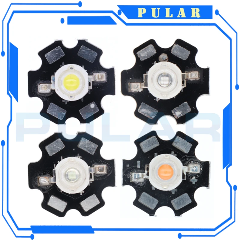 10szt 1W 3W 5W Koraliki LED dużej mocy PLR Pełne spektrum Czysty biały czerwony Z 20mm Czarną gwiazdą PCB Radiator Aluminiowe podłoże DIY