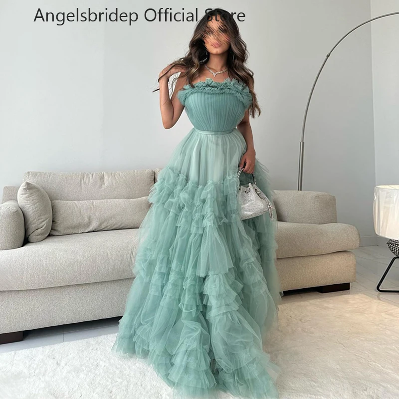 

Angelsbridep A-line Tiered Tulle Evening Dresses Saudi Arabia Vestidos De Fiesta Elegantes Para Mujer 2023 Dubai Party Dresses