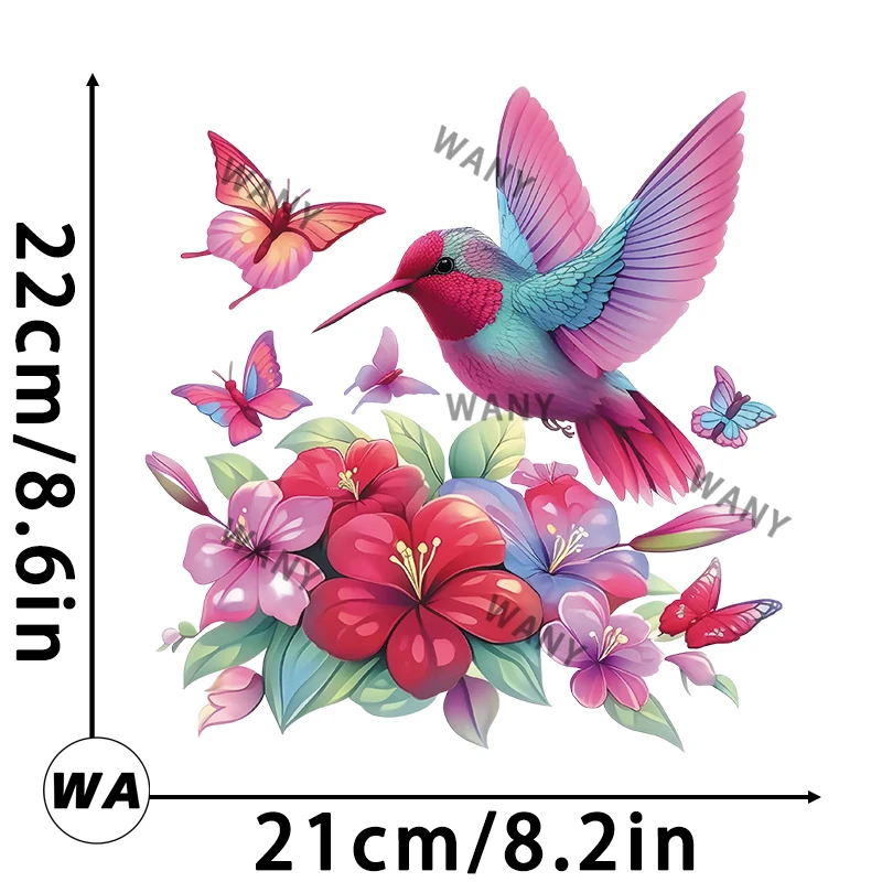 Kolibries En Mooie Bloemen Ijzeren Patch Dtf Transfers Klaar Om Warmte-Overdracht Afdrukken Op Kleding Ijzer Op Transfer