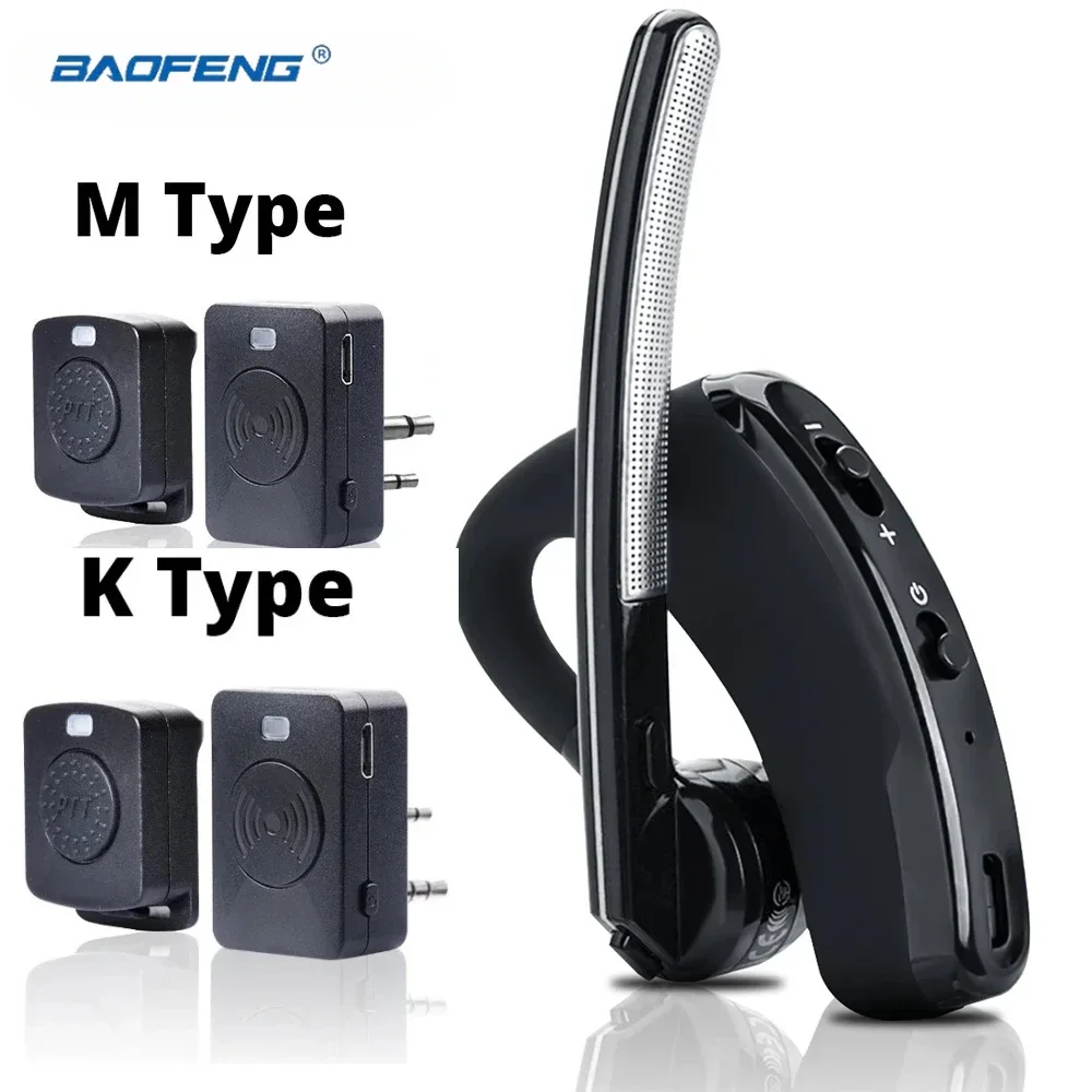 

BaoFeng Walkie Talkie Wireless Headset Bluetooth PTT Earphone with Mic M/K Port for UV-82 UV-5R BF-888S Kenwood Moto Ham Station