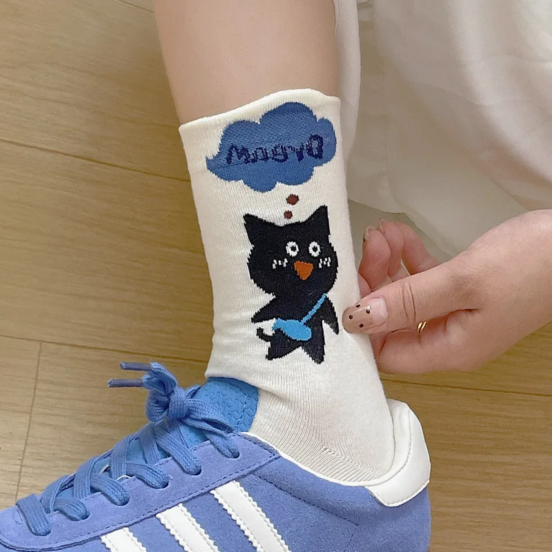 Women's Socks Cute Kawaii Sweet Middle Tube Socks Cartoon Funny Kitty Korean Versatile Casual Comfortable Sports Cotton Socks