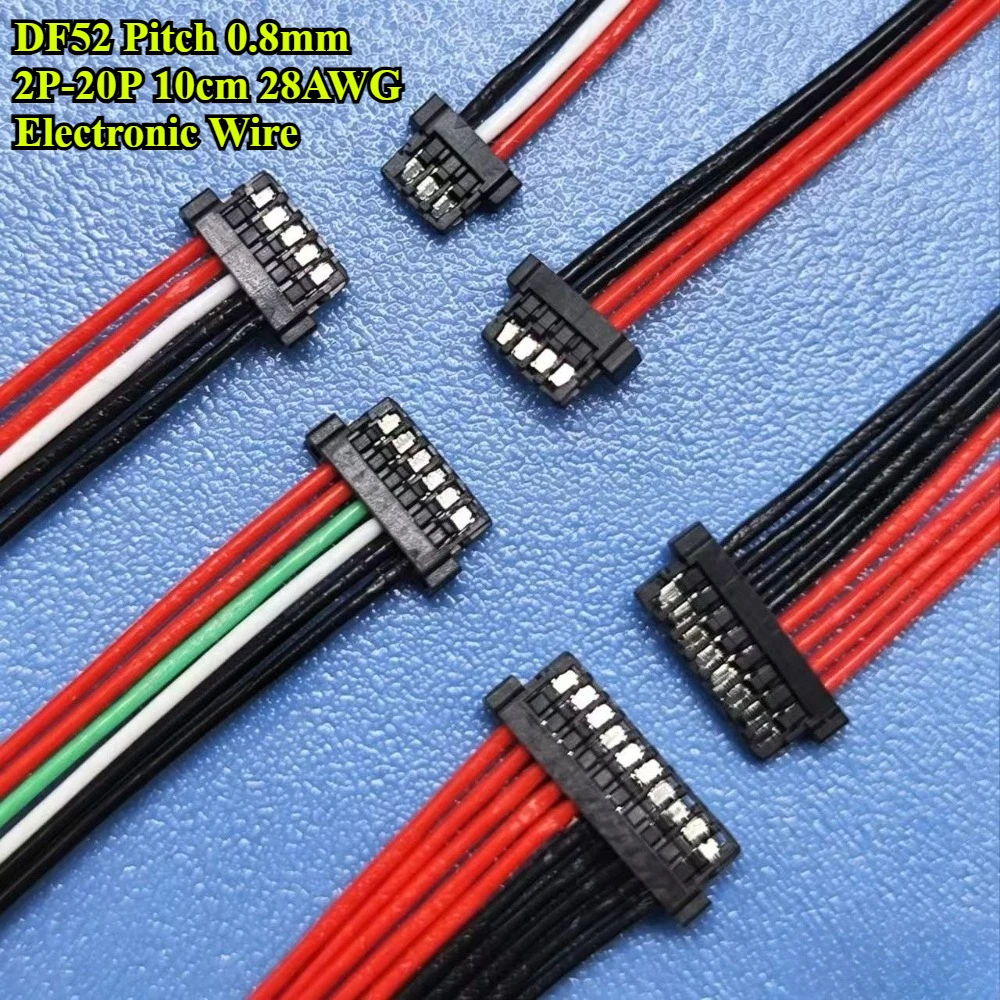 10Pcs/lot DF52 Pitch 0.8mm Single head 2P/3P/4P/5P/6P/8P/10P/12P/14P/15P/16P/17P/20P Terminal Wire 10cm 28AWG Electronic Wire
