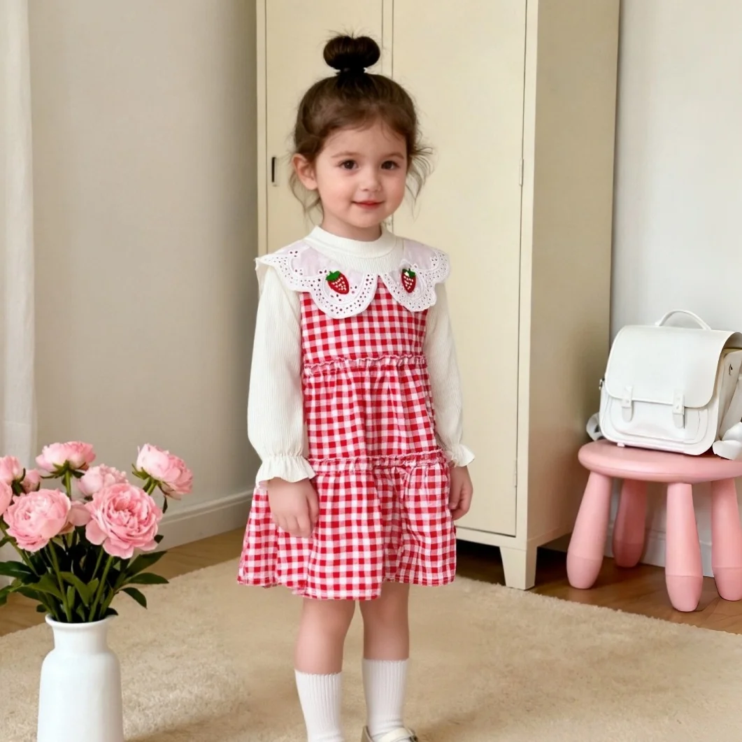 

Весенне-осеннее новое платье для маленьких девочек в милую клетку, платье в сельском стиле для маленьких девочек от 9 месяцев до 3 лет)