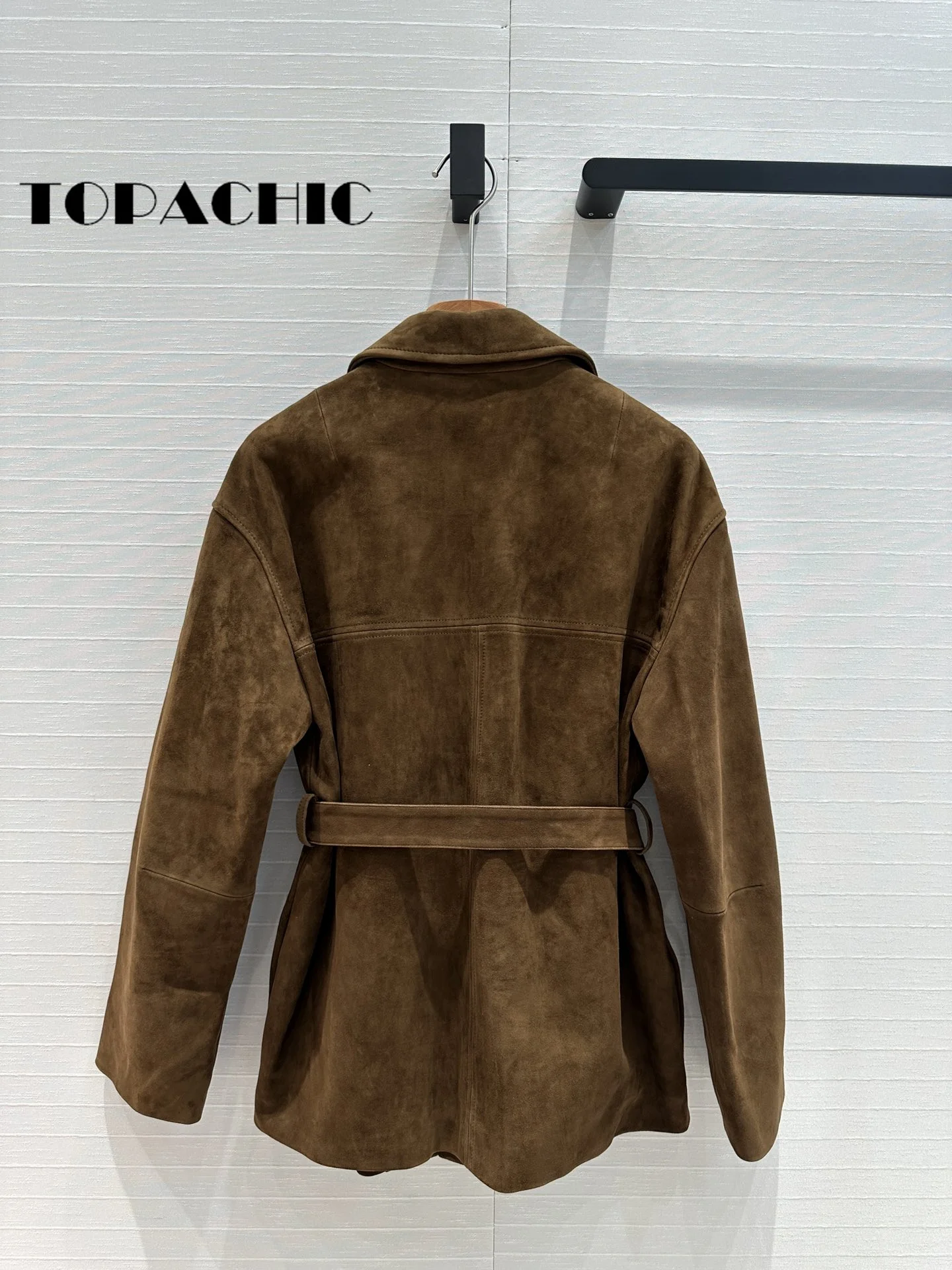 7.15 TOPACHIC-Women Letter Embroidery Streetwear Versatile Genuine Leather Coat 2024 New With Sashes Lapel Kid Suede Jacket