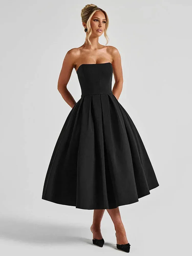 Off-shoulder Strapless Sexy Midi Dress Women Summer Fashion Sleeveless Backless High Waist A-line Club Long Dress