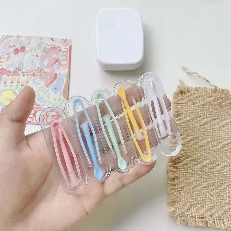Insertador de lentes de contacto, Mini caja de lentes Cantact, pinzas para lentes de contacto Multicolor y palo de succión para herramienta de uso de lentes