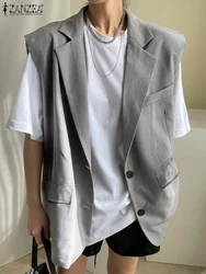 ZANZEA Women Lapel Neck Blazer 2023 Elegant Vest Jacket Casual Loose Sleeveless Office Suits Korean Fashion Formal Suit Coats