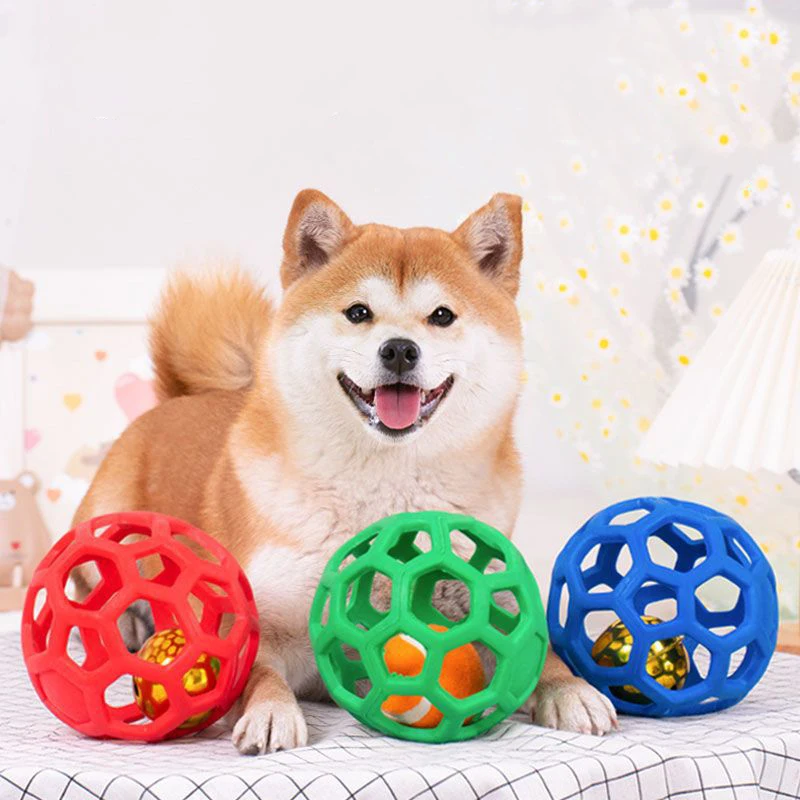 Dogs Interactive Soft TPR Toys Teeth Cleaning Anti Bite Bell Pet Toys for Puppy Indoor Playing Training Supplies Dog Ball