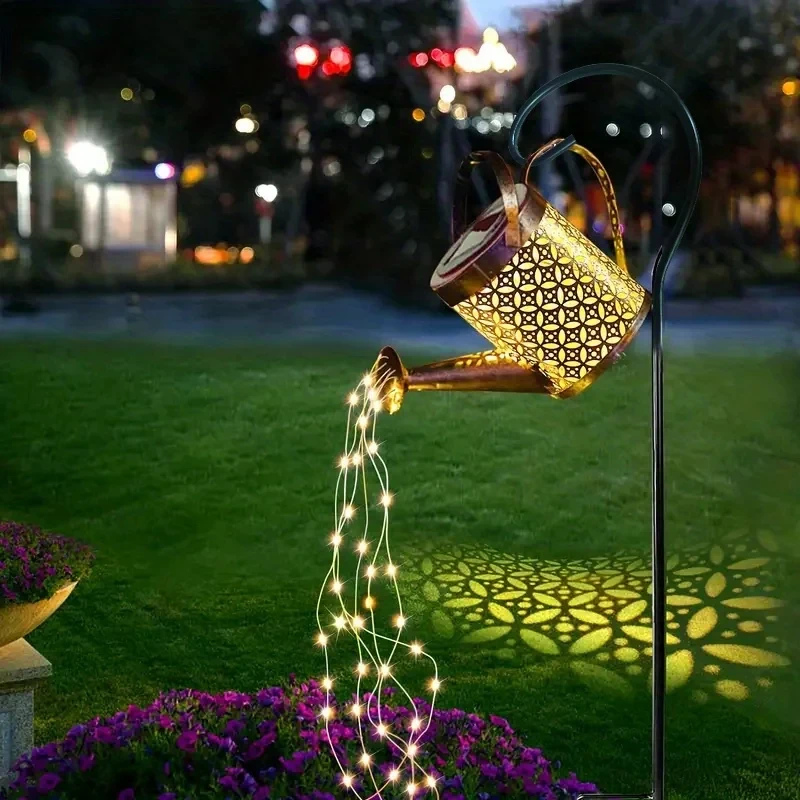 Grote retro metalen lantaarn zonne-gieter licht buiten waterdichte doucheverlichting hangende ster LED-fee voor tuindecoratie