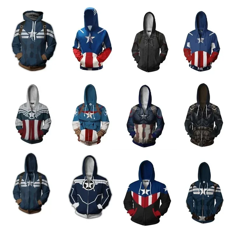 

Cosplay Captain 3D America Print Hoodies Jacket Hooded Men's Spring and Autumn Coat Tops Cosplay Costume Superhero Hooded Zip-up