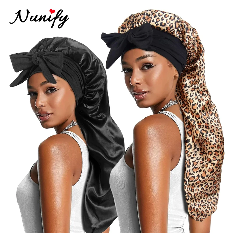 2Pcs Braid Bonnets For Black Women Soft Large Satin Bonnet For Long Braids Black Women Silk Satin Bonnet With Stretchy Tie Band