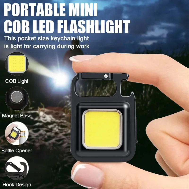 COB LED Keychain Flashlight Mini Protable Emergency Lights USB Rechargeable Outdoor Night Light For Camping Fishing Lighting