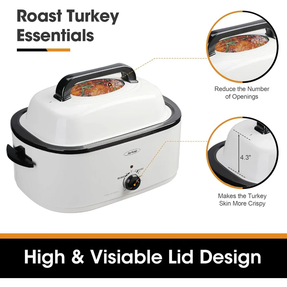 Roaster Oven, 24 QT Electric Roaster Oven with Viewing Lid, Turkey Roaster with Unique Defrost/Warm Function