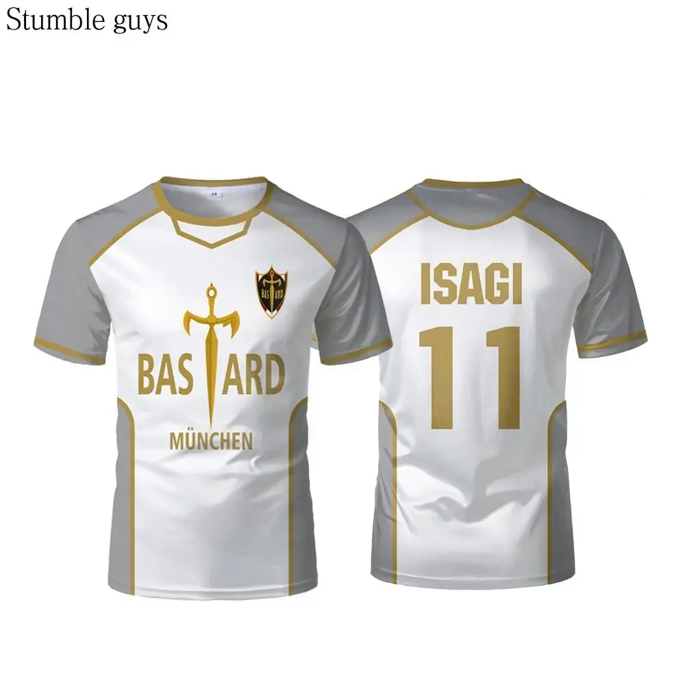 Anime Anime Bastard München Trikot Weiß Maillot Herren Fußball T-Shirt Kaiser Isagi Cosplay Top Atmungsaktives Sport-Teenager-T-Shirt