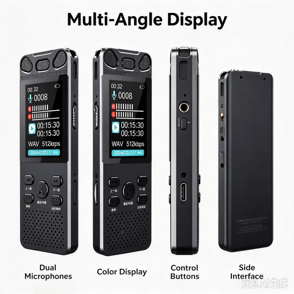 Short Version: AI Voice Recorder Built-in Speaker, Line In Input, TF Card Expandable, 100H Recording Time