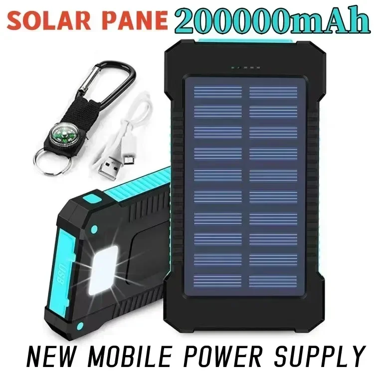 

2024 Portable Waterproof Smartphone Charging Bank 200000mAh External Battery Solar Charging Bank LEDSOS Flashlight Fast Charging