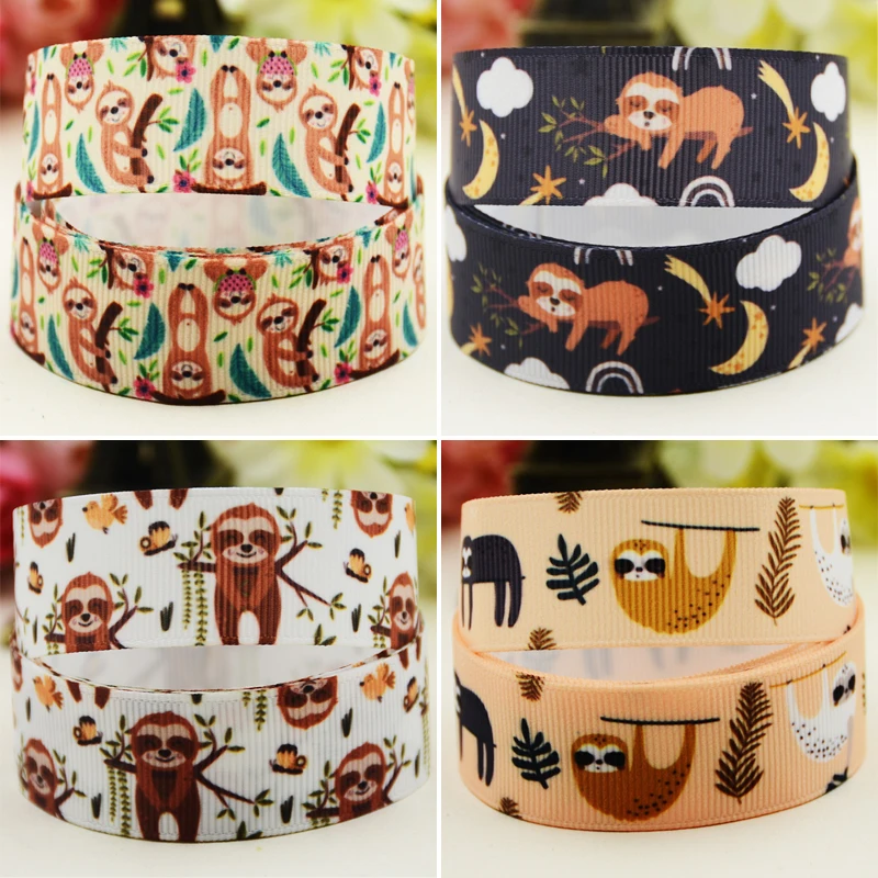 22mm 25mm 38mm 75mm Sloth Cartoon Character printed Grosgrain Ribbon party decoration 10 Yards