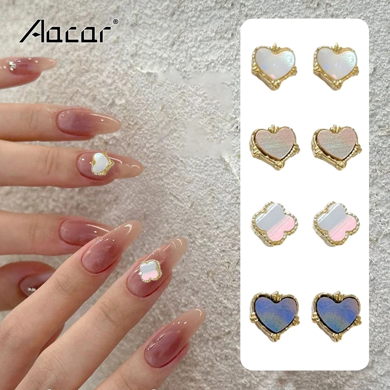 5Pcs Love Heart Four Leaf Clover Nail Art Jewelry With Sparkling Diamonds 3D Metal Nail Charms Manicure Decoration Accessories